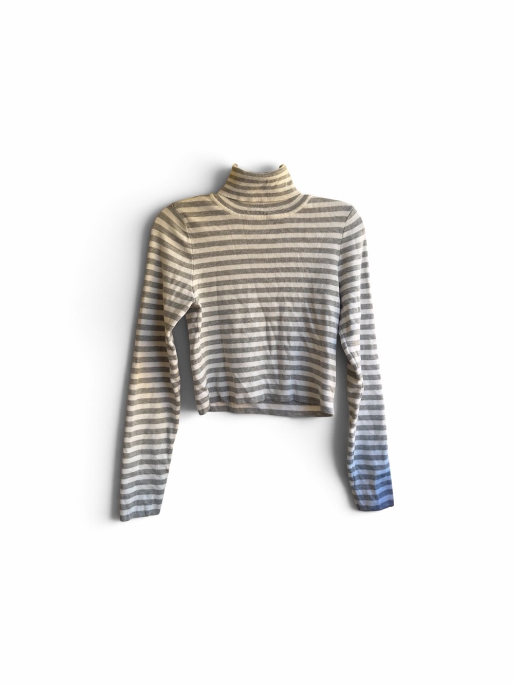 Forever 21 Striped Crop Turtleneck - Gray & White